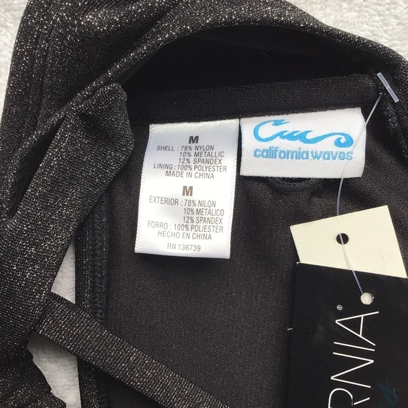 California Waves Shimmering Black Bandeau Removable Straps Bikini Top - NWT - Picture 4 of 7